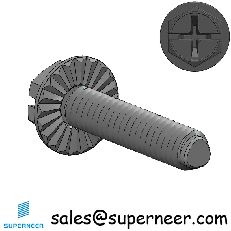 M2 × 9mm Indented Hex Washer Serrattion Phillips Slot Thread Forming Screws for Metal Steel Black