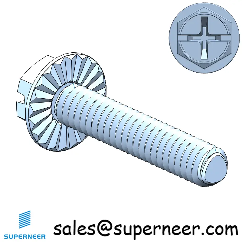 M2 × 10mm Indented Hex Washer Serrattion Phillips Slot Thread Forming Screws for Metal Steel Blue Zinc Plated