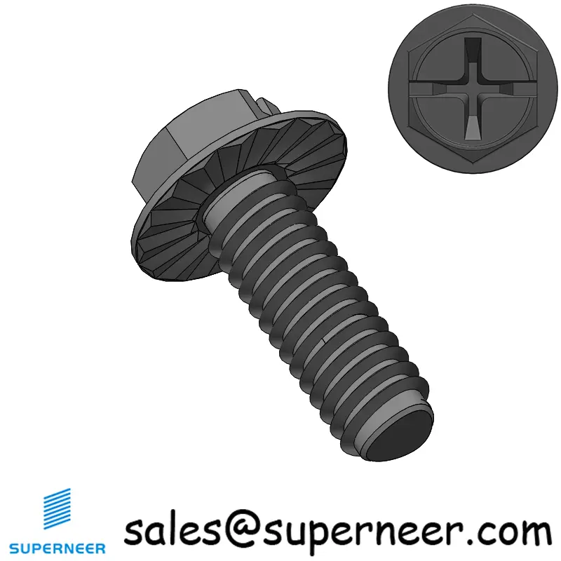 M2.5 × 7mm Indented Hex Washer Serrattion Phillips Slot Thread Forming Screws for Metal Steel Black