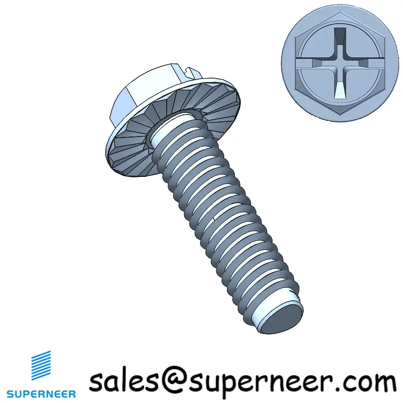 M2.5 × 9mm Indented Hex Washer Serrattion Phillips Slot Thread Forming Screws for Metal Steel Blue Zinc Plated