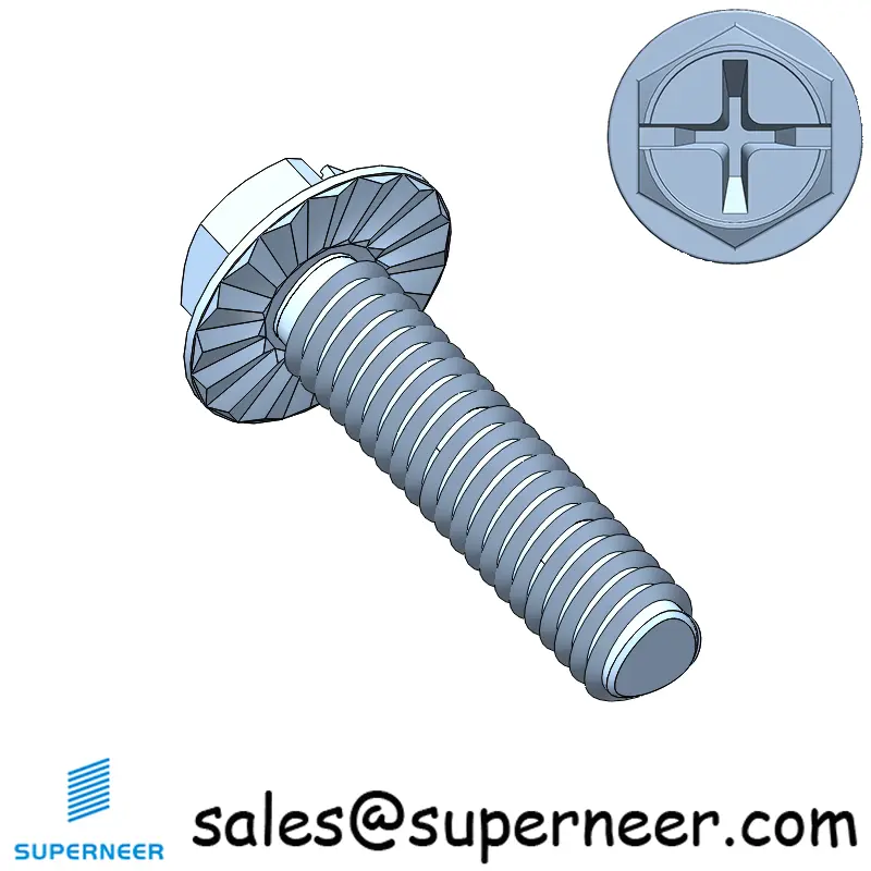 M2.5 × 10mm Indented Hex Washer Serrattion Phillips Slot Thread Forming Screws for Metal Steel Blue Zinc Plated