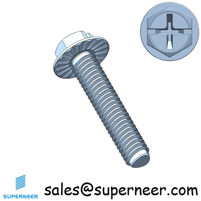 M2.5 × 12mm Indented Hex Washer Serrattion Phillips Slot Thread Forming Screws for Metal Steel Blue Zinc Plated