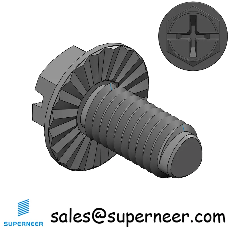 M3 × 6mm Indented Hex Washer Serrattion Phillips Slot Thread Forming Screws for Metal Steel Black