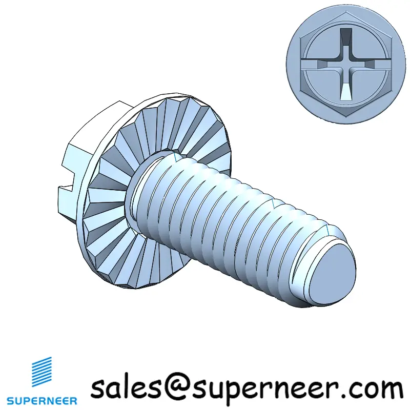 M3 × 8mm Indented Hex Washer Serrattion Phillips Slot Thread Forming Screws for Metal Steel Blue Zinc Plated