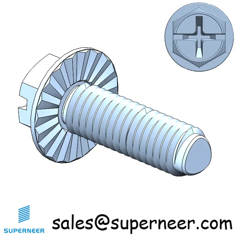 M3 × 9mm Indented Hex Washer Serrattion Phillips Slot Thread Forming Screws for Metal Steel Blue Zinc Plated