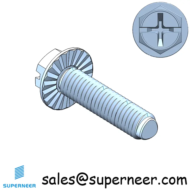 M3 × 12mm Indented Hex Washer Serrattion Phillips Slot Thread Forming Screws for Metal Steel Blue Zinc Plated