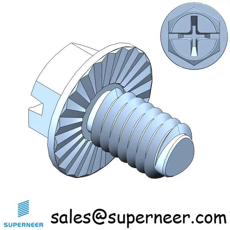 M4 × 6mm Indented Hex Washer Serrattion Phillips Slot Thread Forming Screws for Metal Steel Blue Zinc Plated