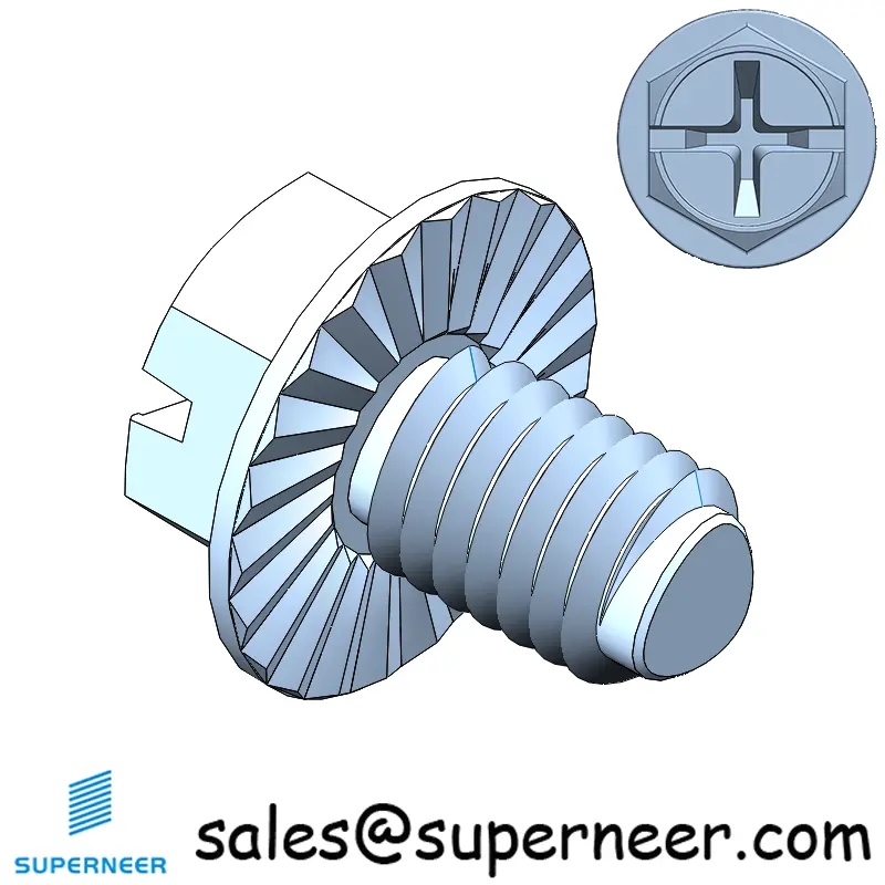 M5 × 7mm Indented Hex Washer Serrattion Phillips Slot Thread Forming Screws for Metal Steel Blue Zinc Plated