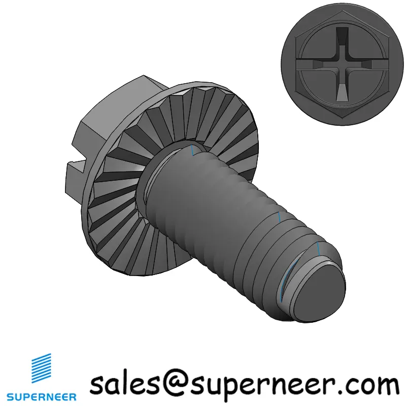 M5 × 12mm Indented Hex Washer Serrattion Phillips Slot Thread Forming Screws for Metal Steel Black