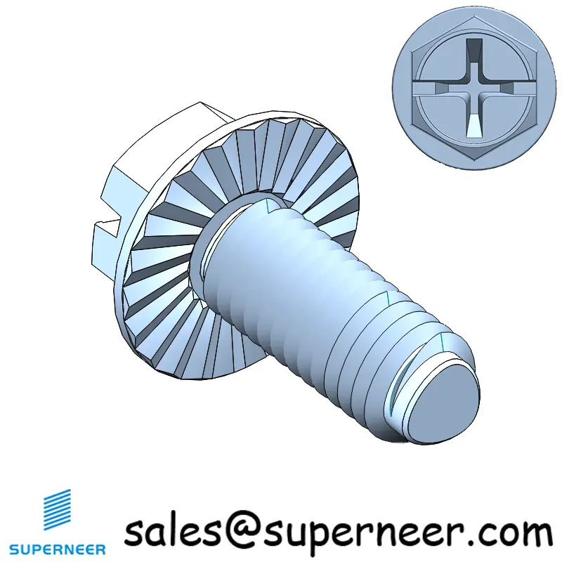 M5 × 12mm Indented Hex Washer Serrattion Phillips Slot Thread Forming Screws for Metal Steel Blue Zinc Plated
