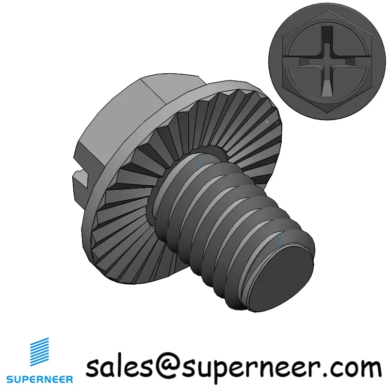 M6 × 8mm Indented Hex Washer Serrattion Phillips Slot Thread Forming Screws for Metal Steel Black