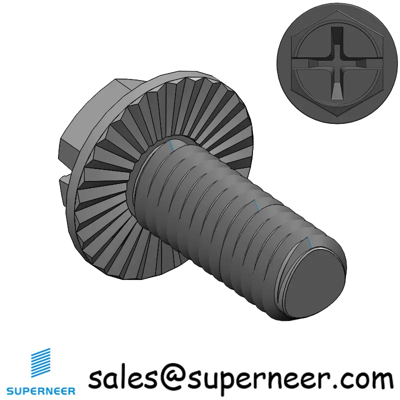 M6 × 14mm Indented Hex Washer Serrattion Phillips Slot Thread Forming Screws for Metal Steel Black