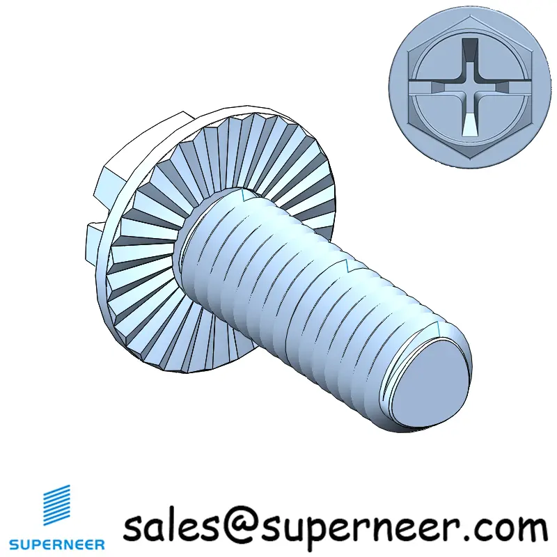 M6 × 16mm Indented Hex Washer Serrattion Phillips Slot Thread Forming Screws for Metal Steel Blue Zinc Plated