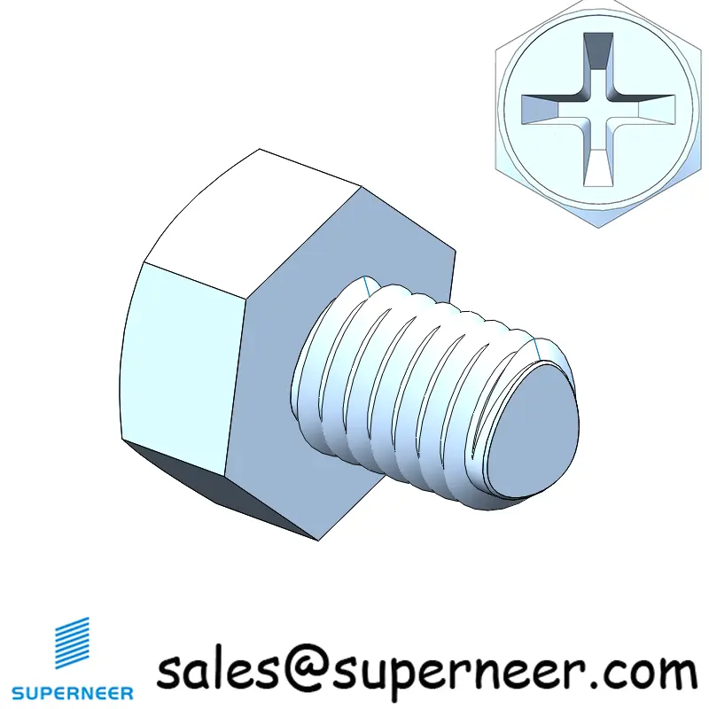 M6 × 8mm Indented Hex Phillips Thread Forming Screws for Metal Steel Blue Zinc Plated