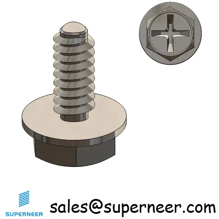 6-32 × 5/16 Hex Washer Phillips Thread Forming  Screws for Metal  SUS304 Stainless Steel Inox