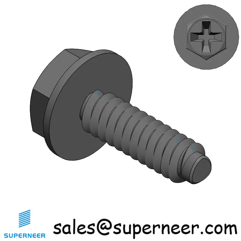 6-32 × 7/16 Hex Washer Phillips Thread Forming  Screws for Metal  Steel Black