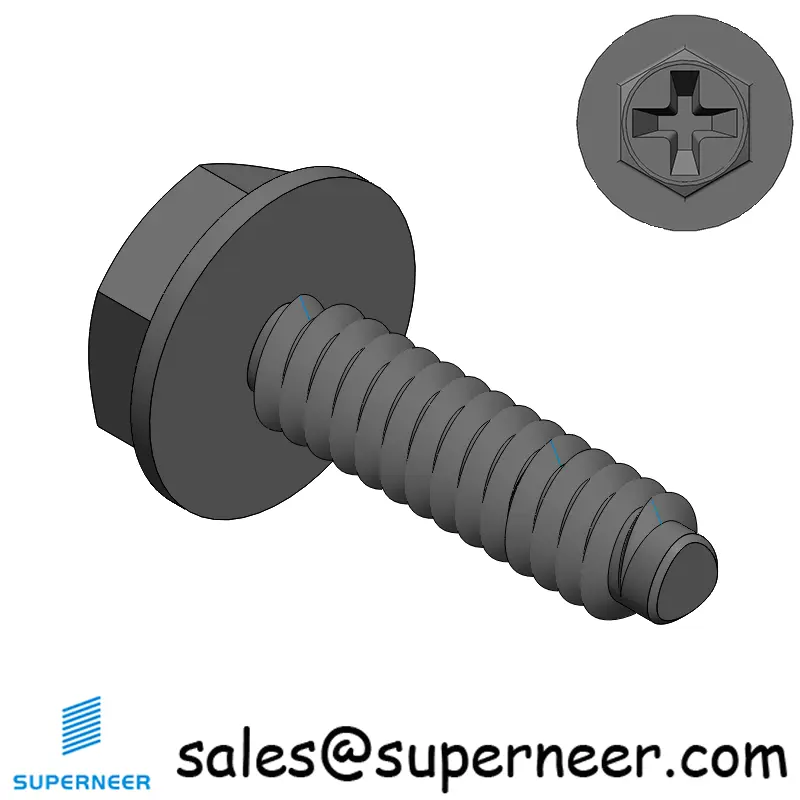 6-32 × 1/2 Hex Washer Phillips Thread Forming  Screws for Metal  Steel Black