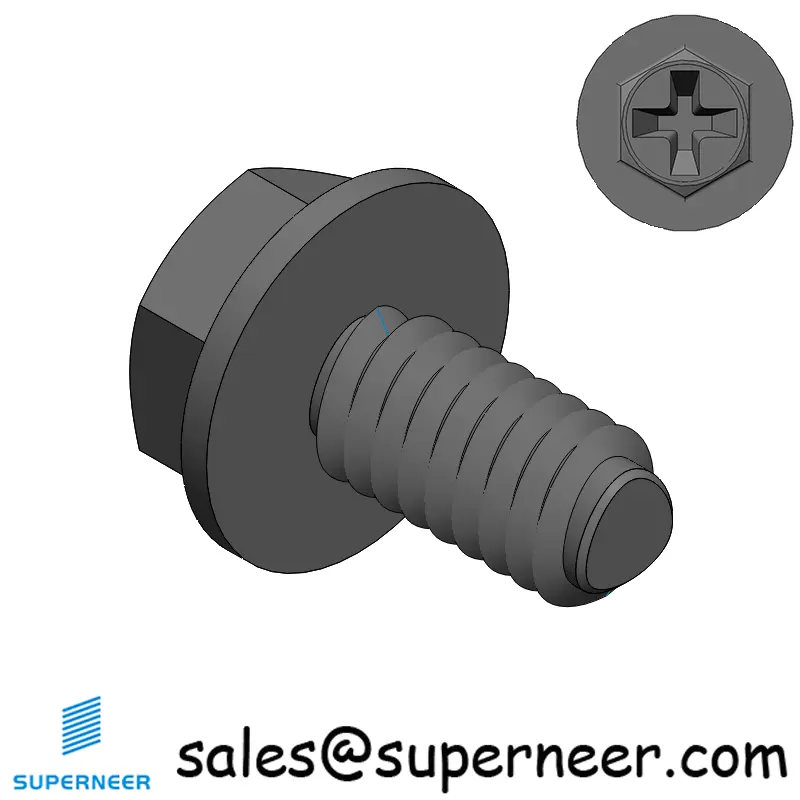 8-32 × 5/16 Hex Washer Phillips Thread Forming  Screws for Metal  Steel Black