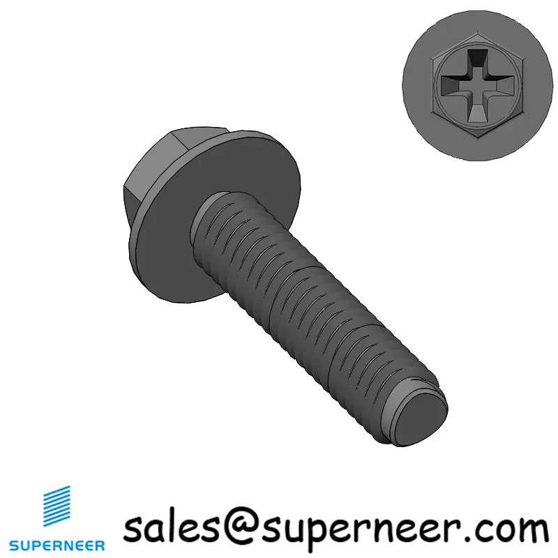 M3 × 12mm Indented Hex Washer Phillips Thread Forming Screws for Metal Steel Black