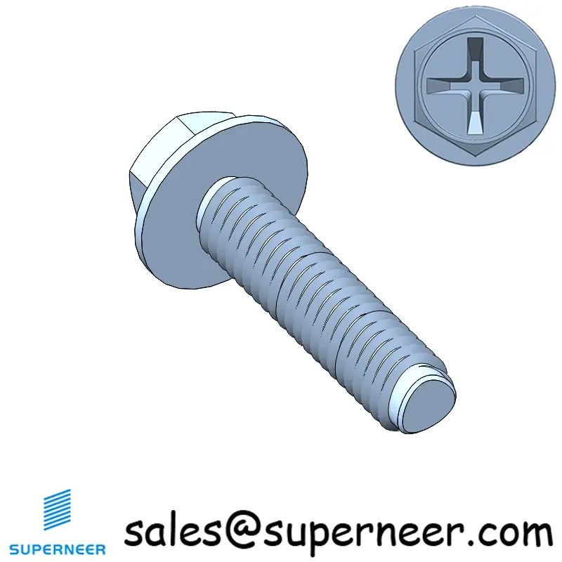 M3 × 12mm Indented Hex Washer Phillips Thread Forming Screws for Metal Steel Blue Zinc Plated