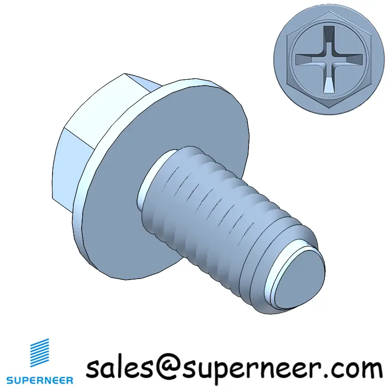 M5 × 10mm Indented Hex Washer Phillips Thread Forming Screws for Metal Steel Blue Zinc Plated