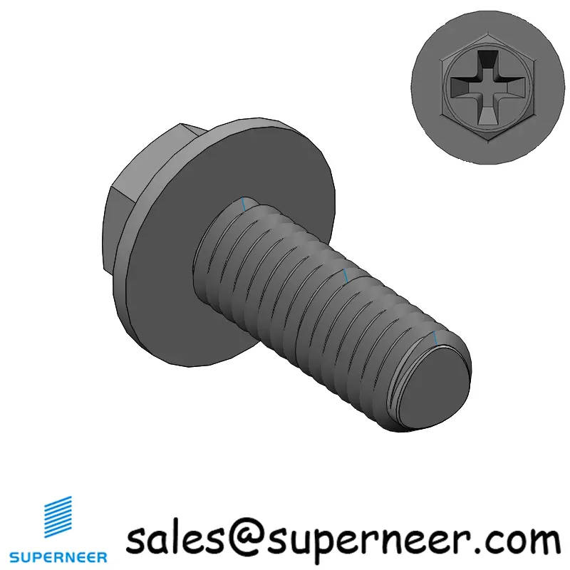 M6 × 16mm Indented Hex Washer Phillips Thread Forming Screws for Metal Steel Black