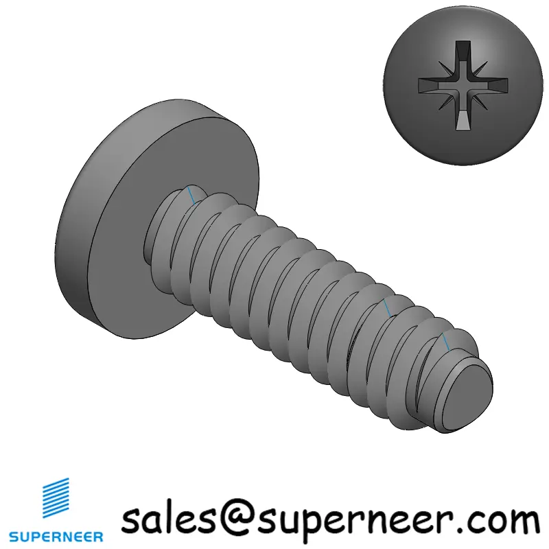 4-40 × 3/8 Pan Head Pozi Thread Forming  Screws for Metal  Steel Black