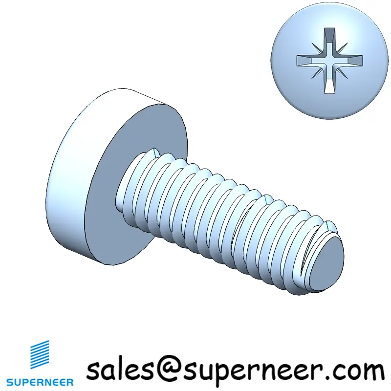 M2.5 × 7mm Pan Head Pozi Thread Forming Screws for Metal Steel Blue Zinc Plated
