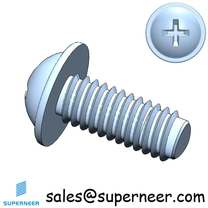 M2.5 × 6mm Pan Washer Phillips Thread Forming Screws for Metal Steel Blue Zinc Plated