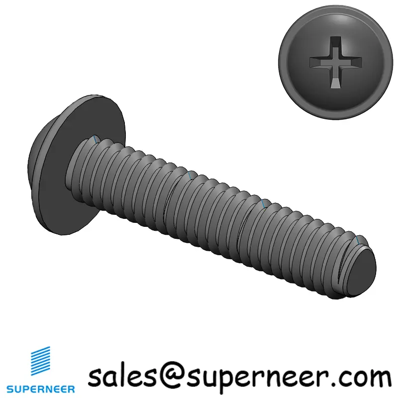 M2.5 × 12mm Pan Washer Phillips Thread Forming Screws for Metal Steel Black