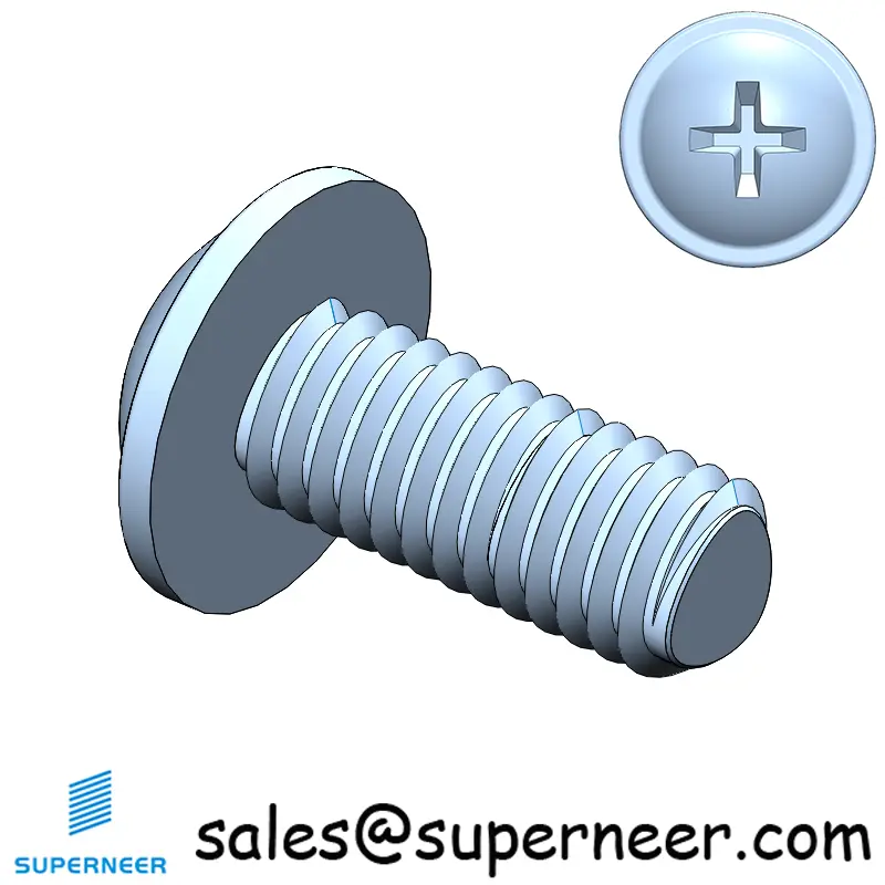 M6 × 14mm Pan Washer Phillips Thread Forming Screws for Metal Steel Blue Zinc Plated
