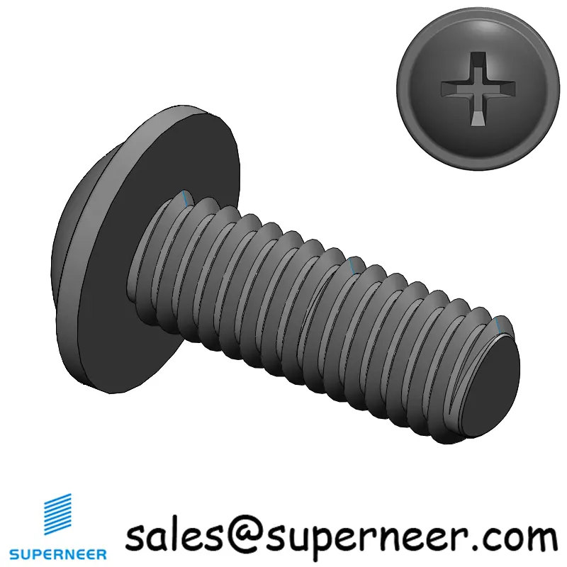 M6 × 16mm Pan Washer Phillips Thread Forming Screws for Metal Steel Black