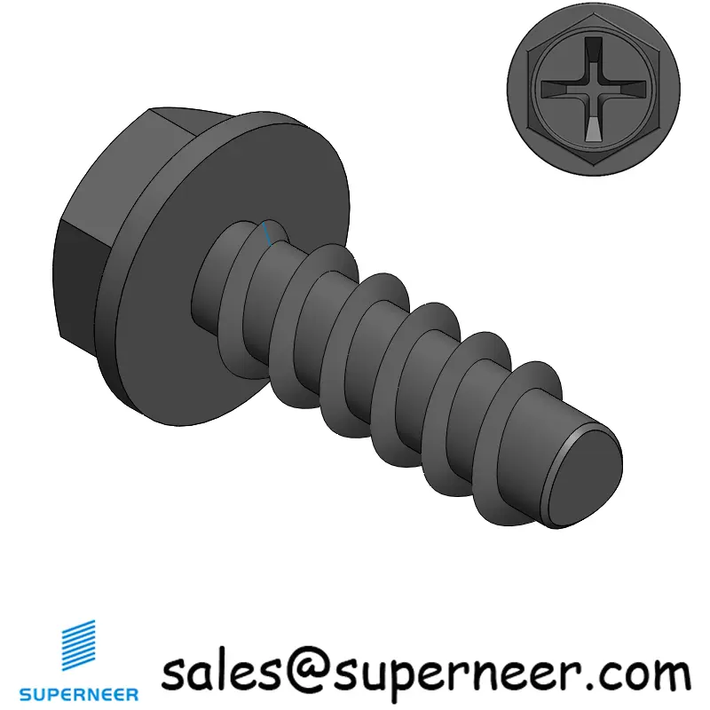 2 × 1/4" Hex Washer Head Phillips Thread Forming inch Screws for Plastic  Steel Black