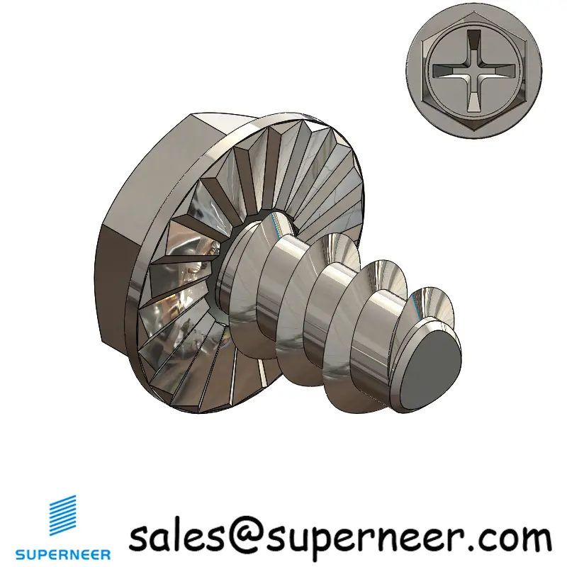4 × 3/16" Hex Washer Serration Head Phillips Thread Forming inch Screws for Plastic  SUS304 Stainless Steel Inox
