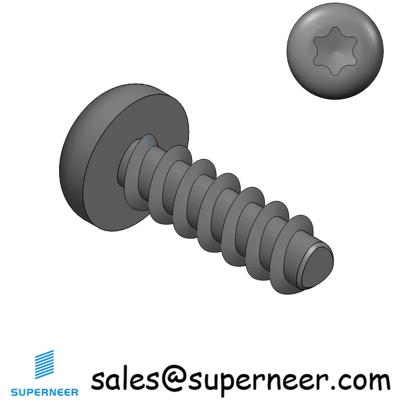 4 × 3/8" Pan Head Torx Thread Forming inch Screws for Plastic  Steel Black
