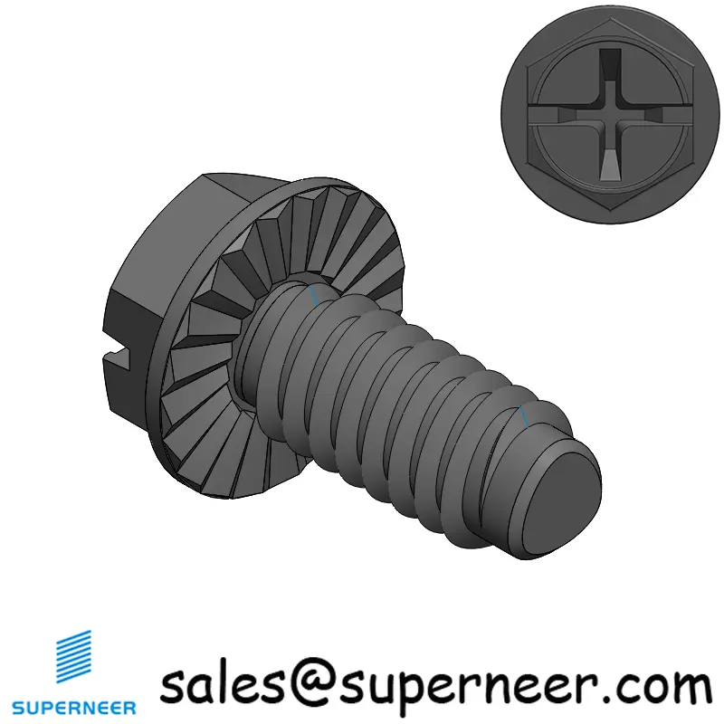 2-56 × 3/16 Hex Washer Serration Phillips Slot Thread Forming  Screws for Metal  Steel Black