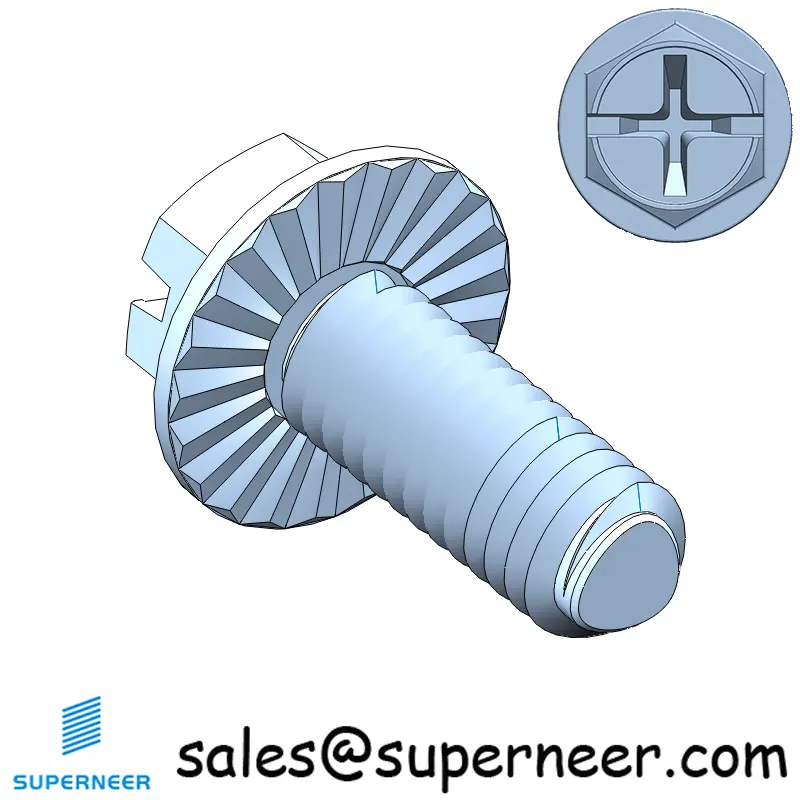 M4 × 10mm Indented Hex Washer Serrattion Phillips Slot Thread Forming Screws for Metal Steel Blue Zinc Plated