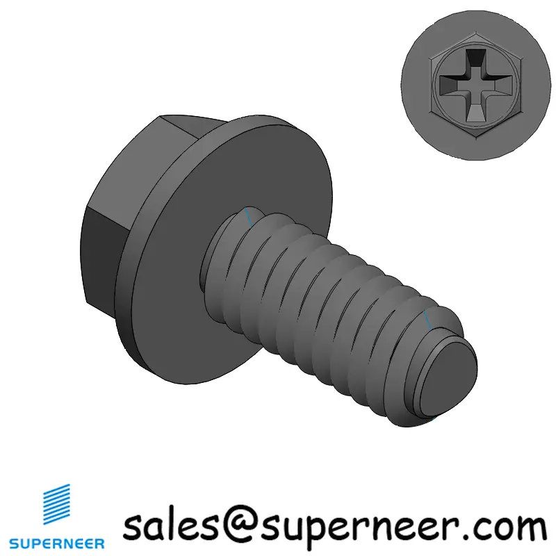 8-32 × 3/8 Hex Washer Phillips Thread Forming  Screws for Metal  Steel Black