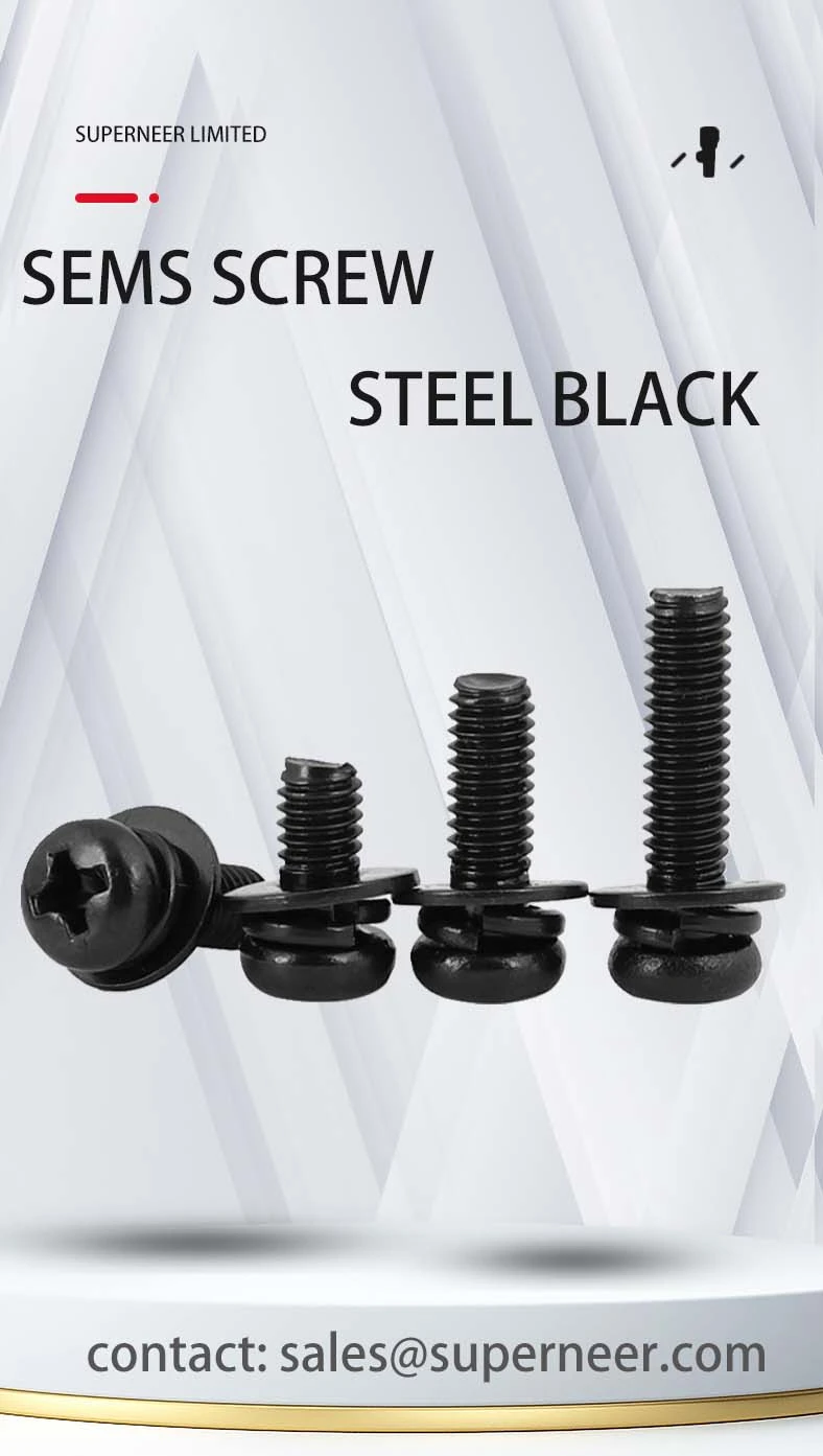 M2.5 x 12mm Pan Head Phillips SEMS Screws with Spring and Flat Washer Steel Black