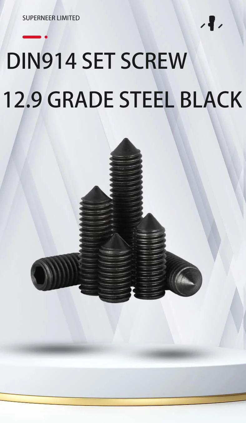 M2 x 10mm Socket Set Screw Cone Point 12.9 Carbon Steel Black DIN914