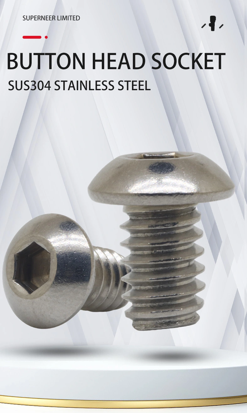 1/4"-20  x 3/8" Button Head Socket Cap Hex Drive Machine Screw SUS304 Stainless Steel