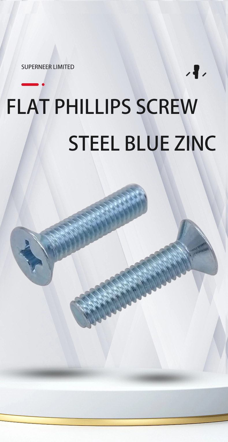 M3.5 x 12 mm Flat Head 120° Phillips Machine Screw Steel Blue Zinc Plated