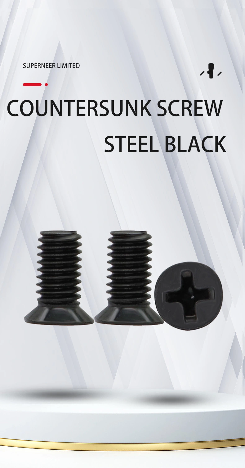 M2 x 7 mm Flat Head 100° Phillips Machine Screw Steel Black
