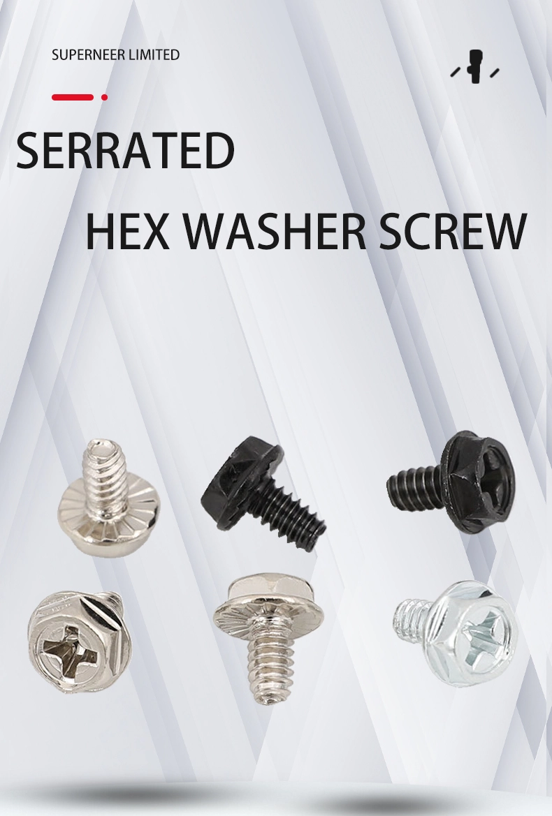 4-40 x 5/16" Indented Hex Washer Serrated Head Phillips Machine Screw Steel Black