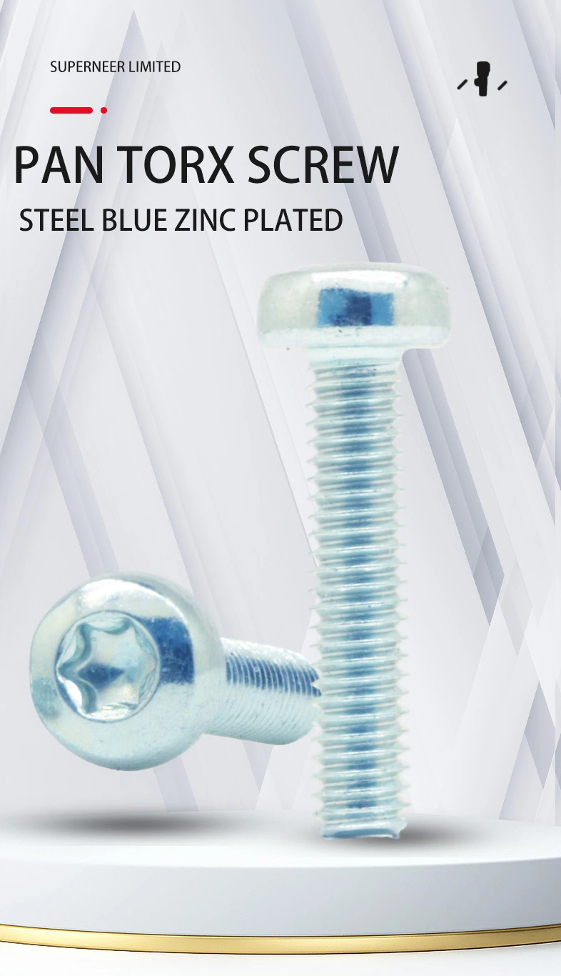 M2.5 x 12 mm Pan Head Torx Machine Screw Steel Blue Zinc Plated ISO 14583
