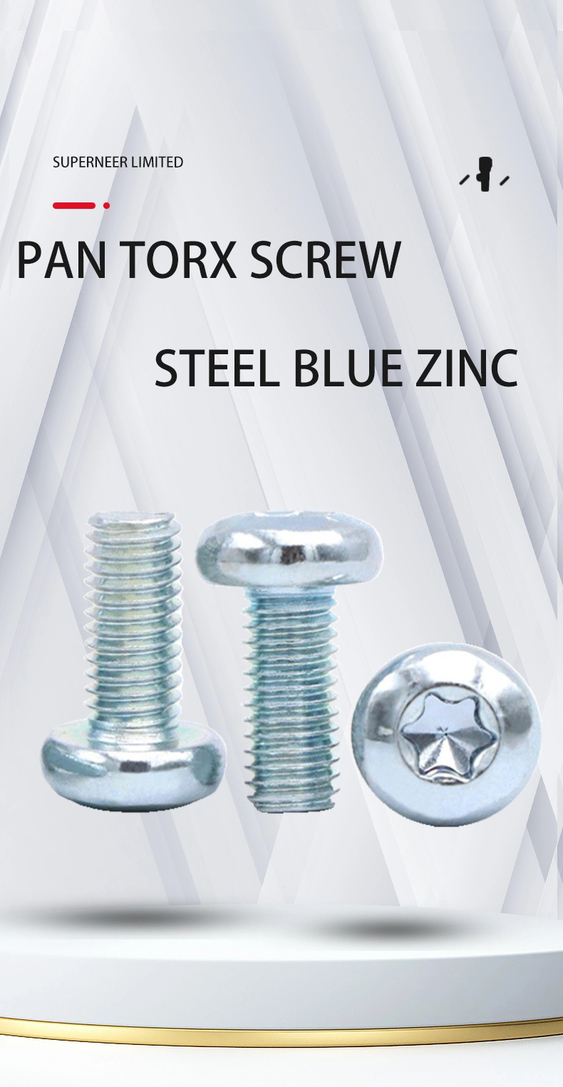 M3 x 8 mm Pan Head Torx Machine Screw Steel Blue Zinc Plated ISO 14583