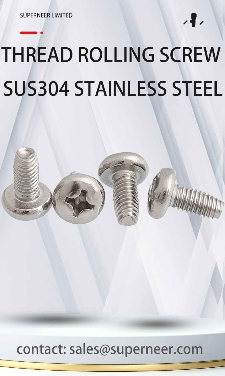 M6 × 16mm Pan Head Phillips Thread Forming Screws for Metal SUS304 Stainless Steel Inox