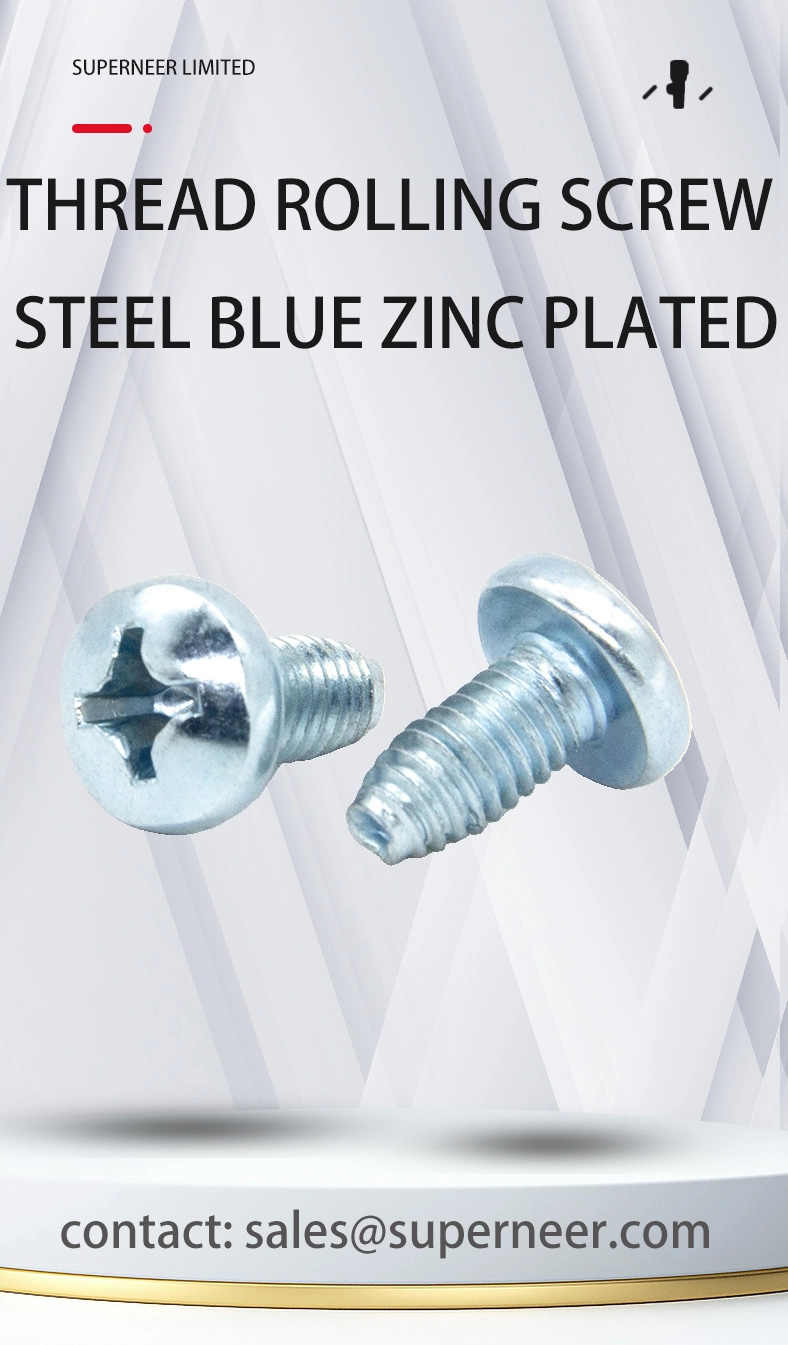 M3 × 7mm Pan Head Phillips Thread Forming Screws for Metal Steel Blue Zinc Plated