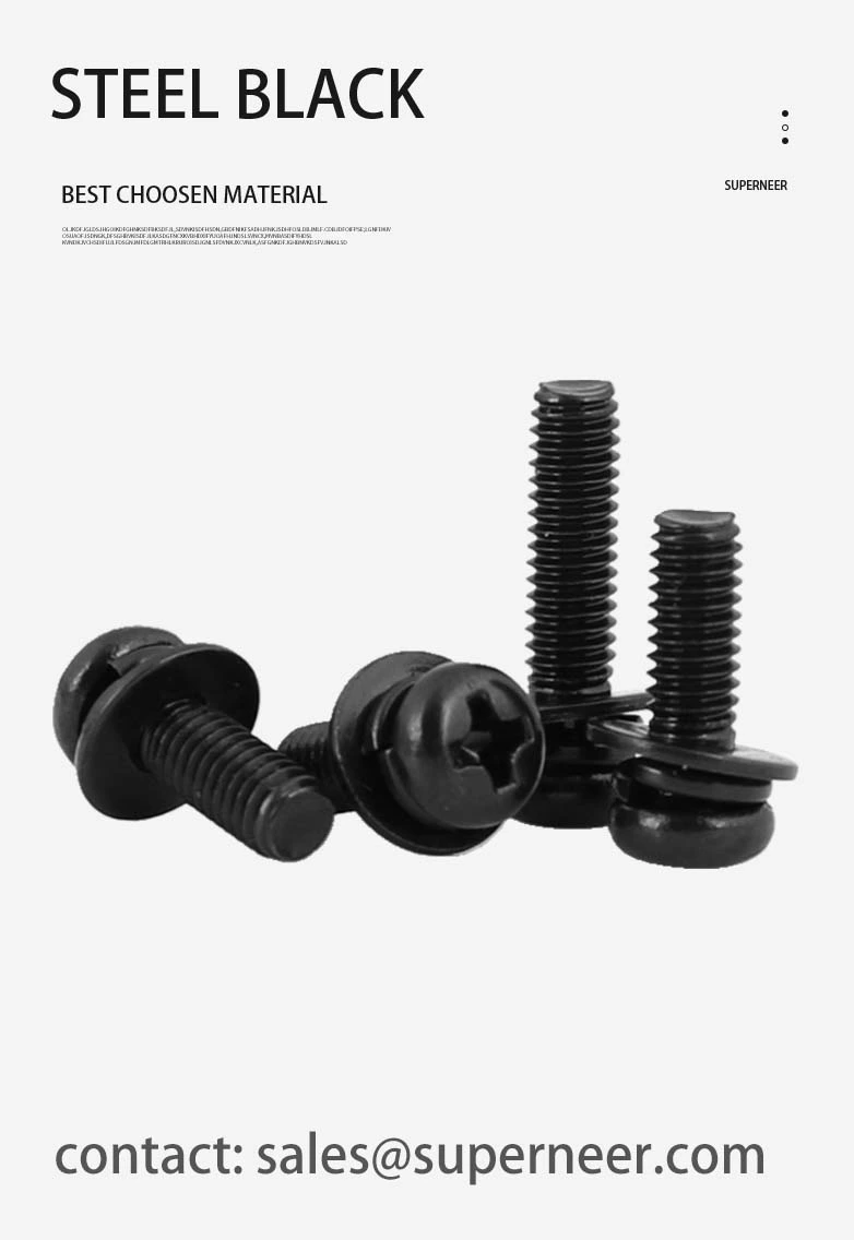 M2.5 x 12mm Pan Head Phillips SEMS Screws with Spring and Flat Washer Steel Black