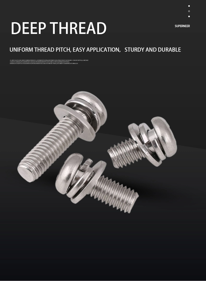 M6 x 22mm Pan Head Phillips SEMS Screws with Spring and Flat Washer SUS304 Stainless Steel Inox